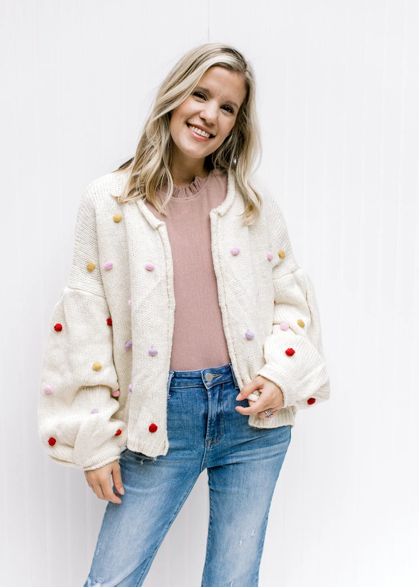 X Oatmeal Pom Pom Sweater