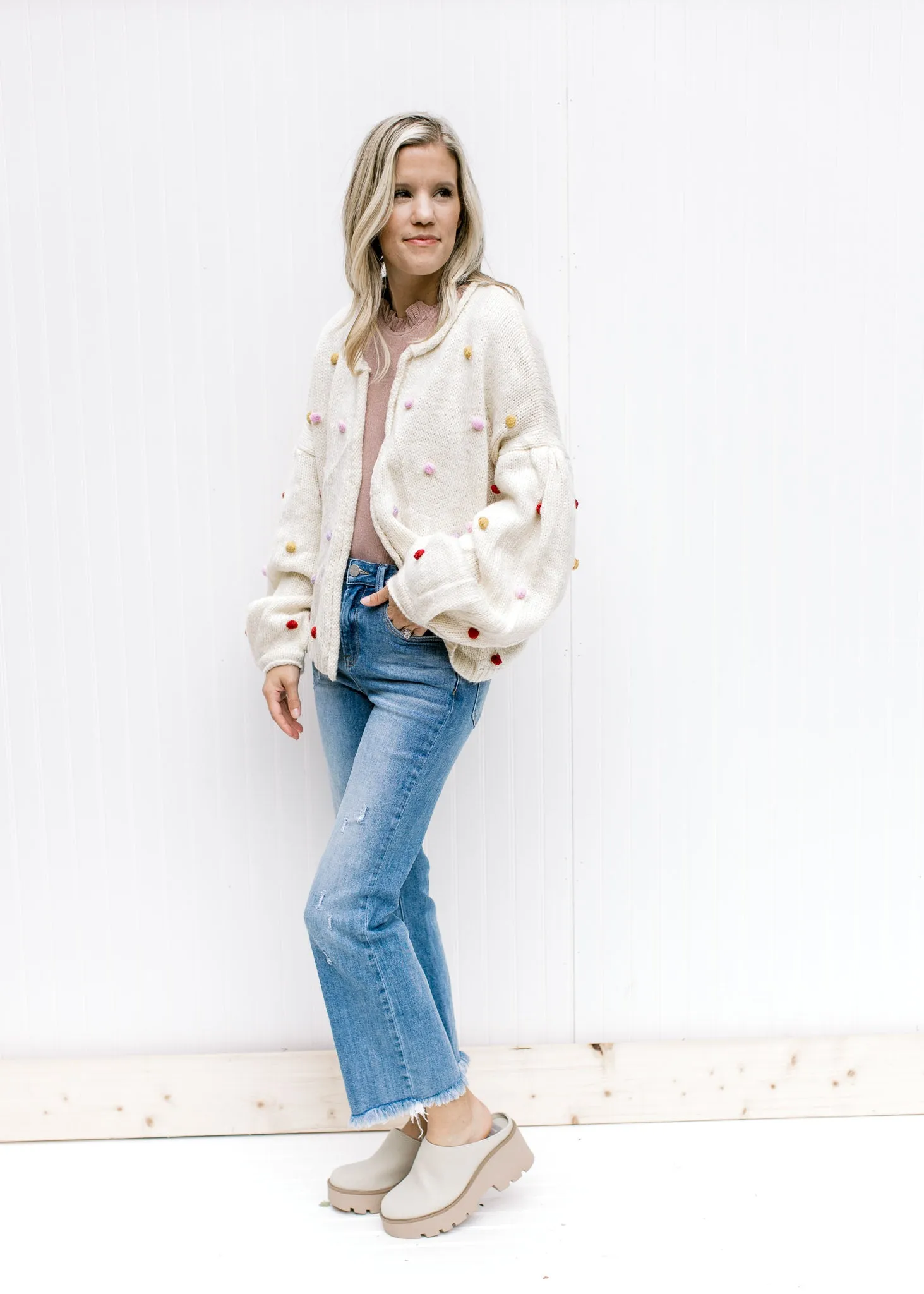 X Oatmeal Pom Pom Sweater