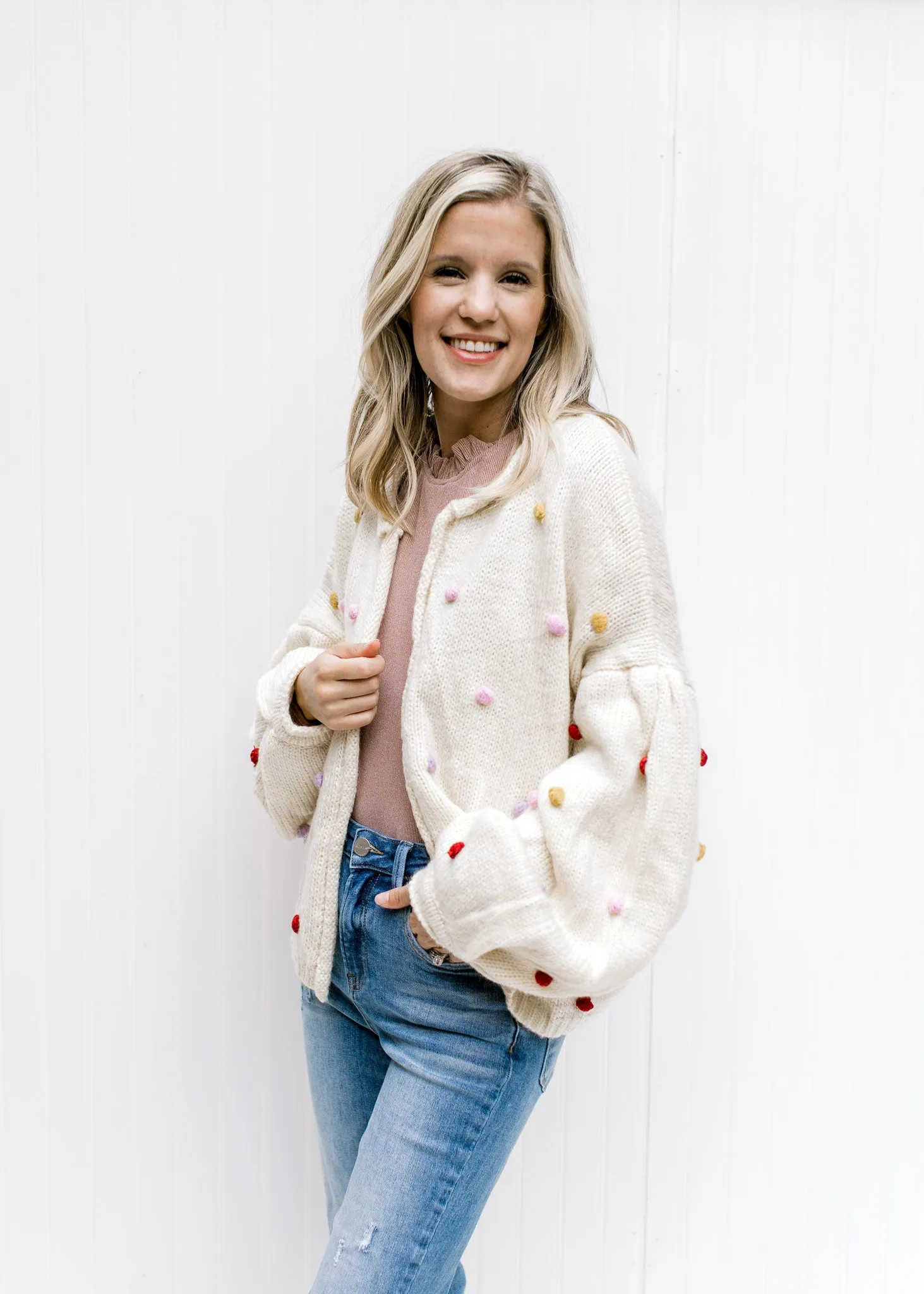 X Oatmeal Pom Pom Sweater