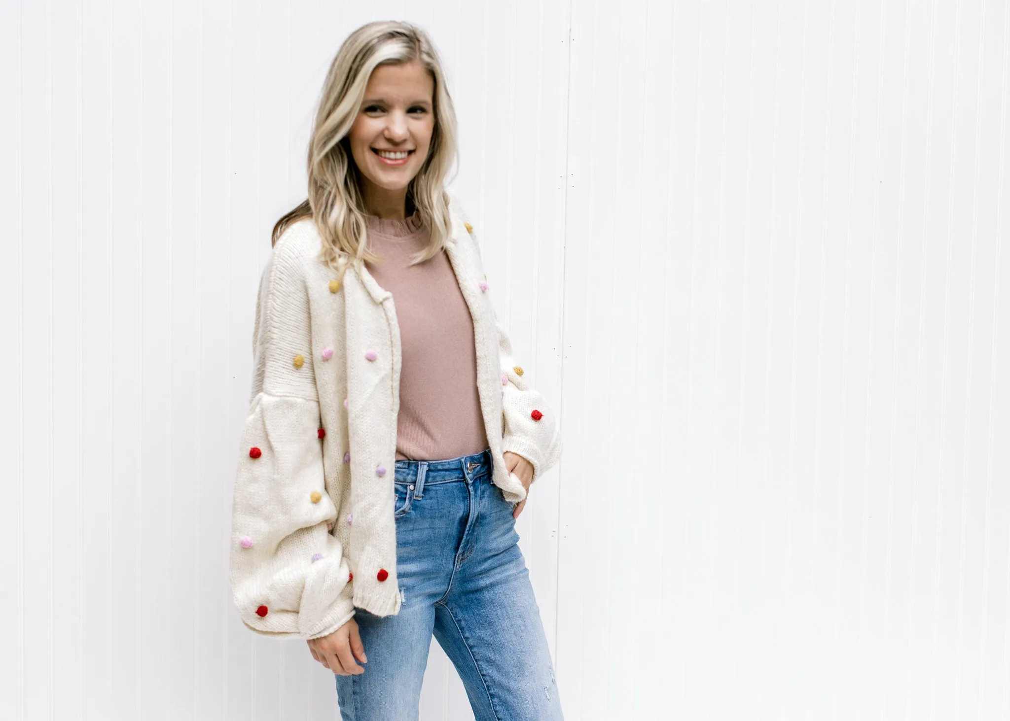 X Oatmeal Pom Pom Sweater