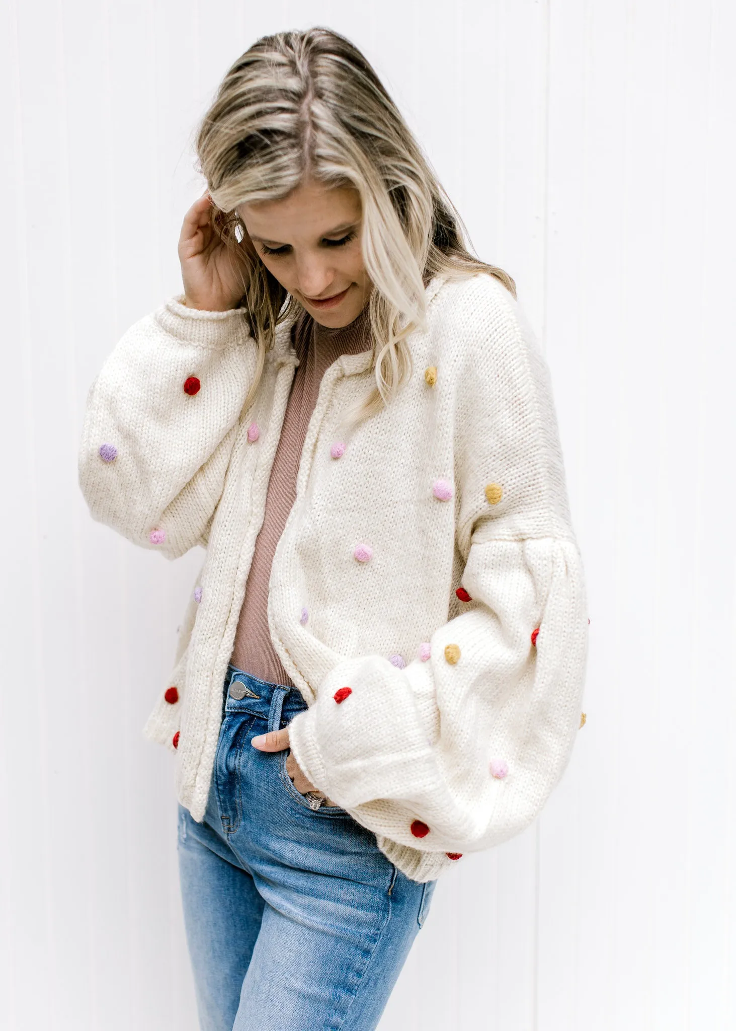 X Oatmeal Pom Pom Sweater