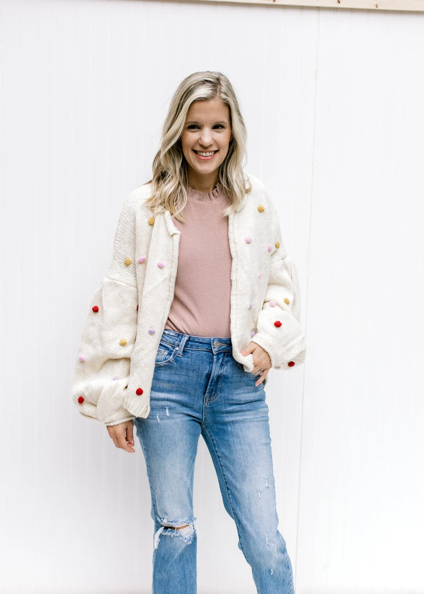 X Oatmeal Pom Pom Sweater