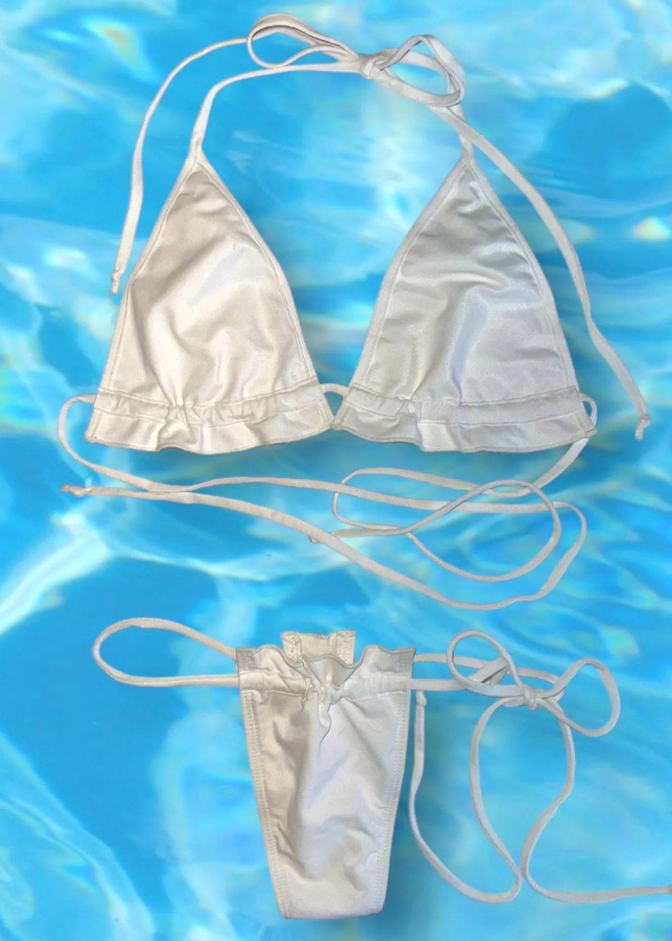 Y2K Minimalist Ruffle Double Lined Bikini Tie-Side Thong Swim Set | Coquette Vintage Deadstock