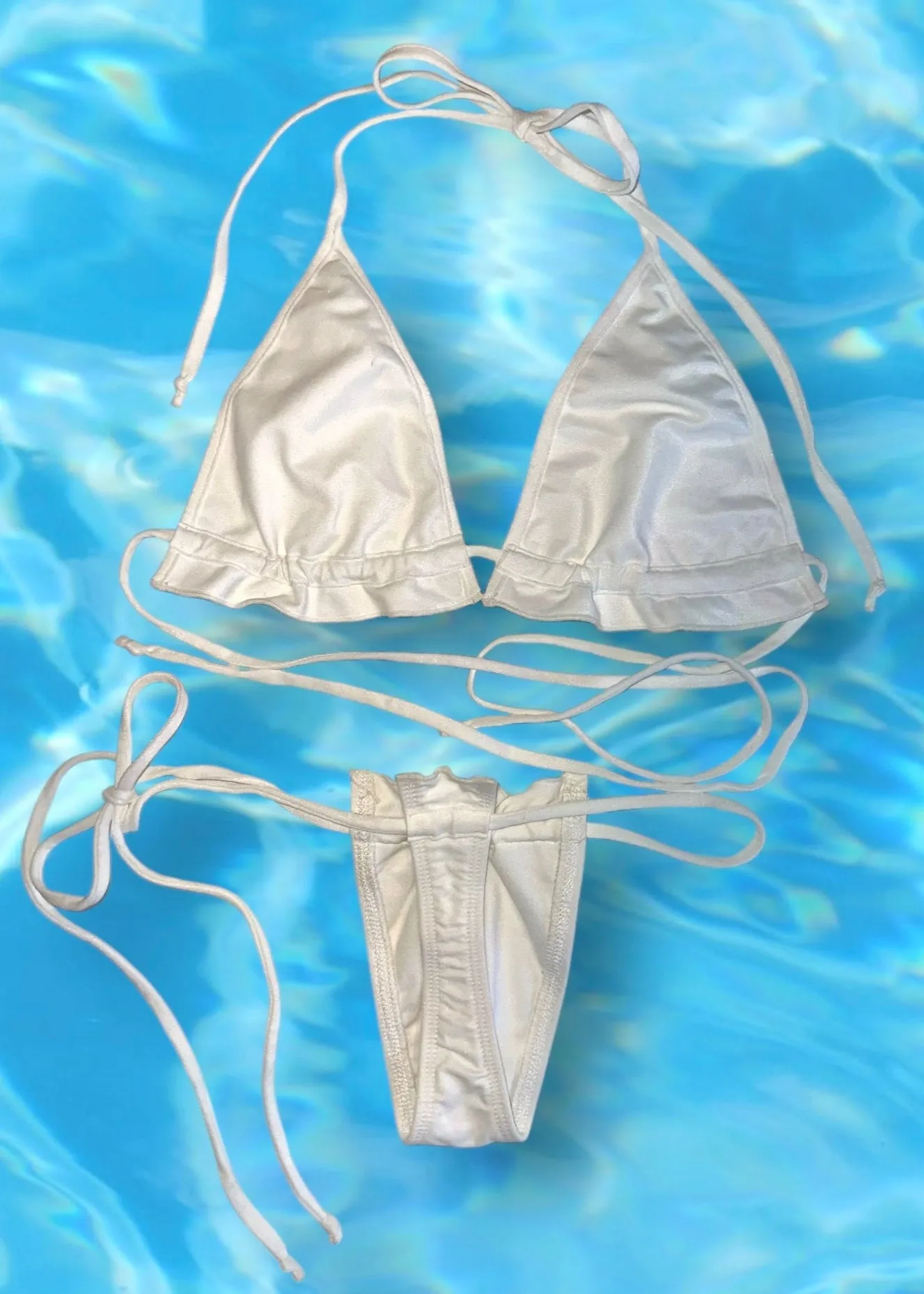 Y2K Minimalist Ruffle Double Lined Bikini Tie-Side Thong Swim Set | Coquette Vintage Deadstock