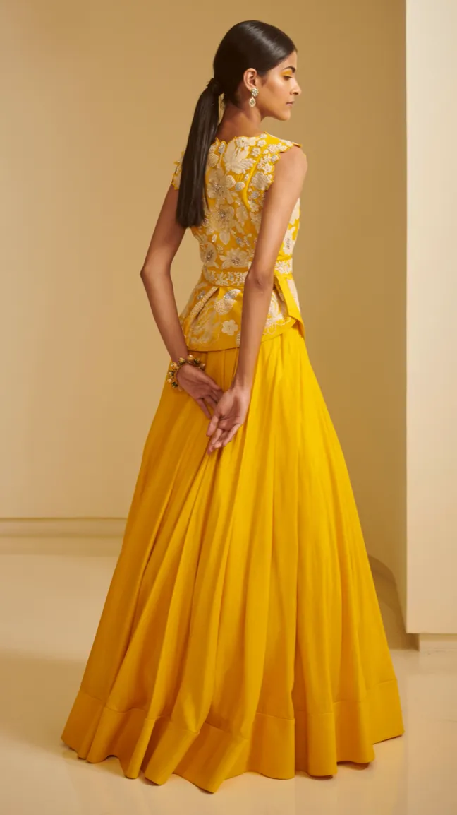 Yellow Embroidered Zille With Skirt