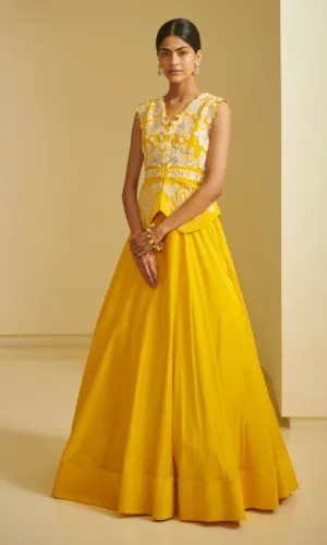 Yellow Embroidered Zille With Skirt