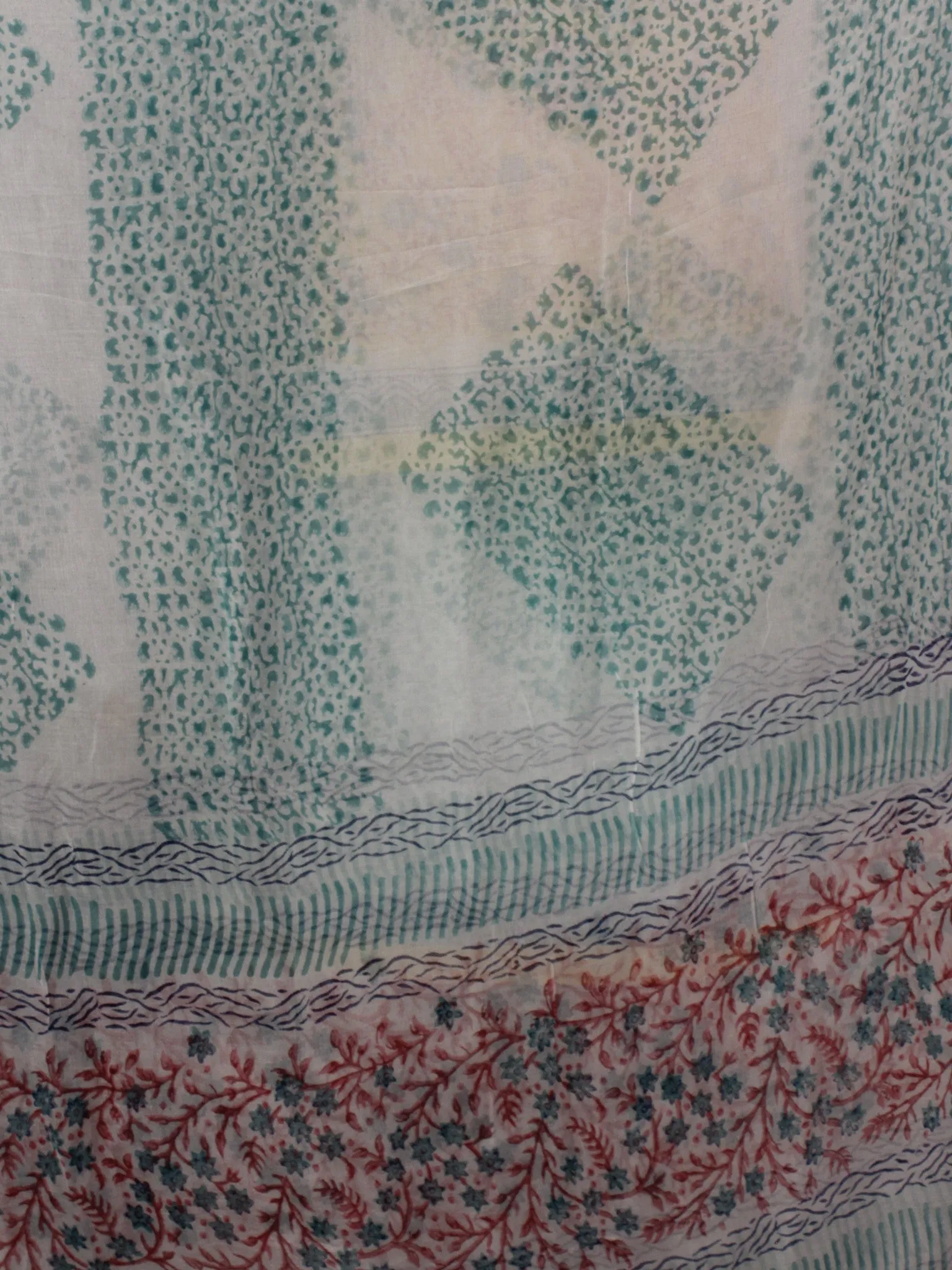 Yellow Ivory Teal Green Hand Block Printed Cotton Suit-Salwar Fabric With Chiffon Dupatta (Set of 3) - S16281315