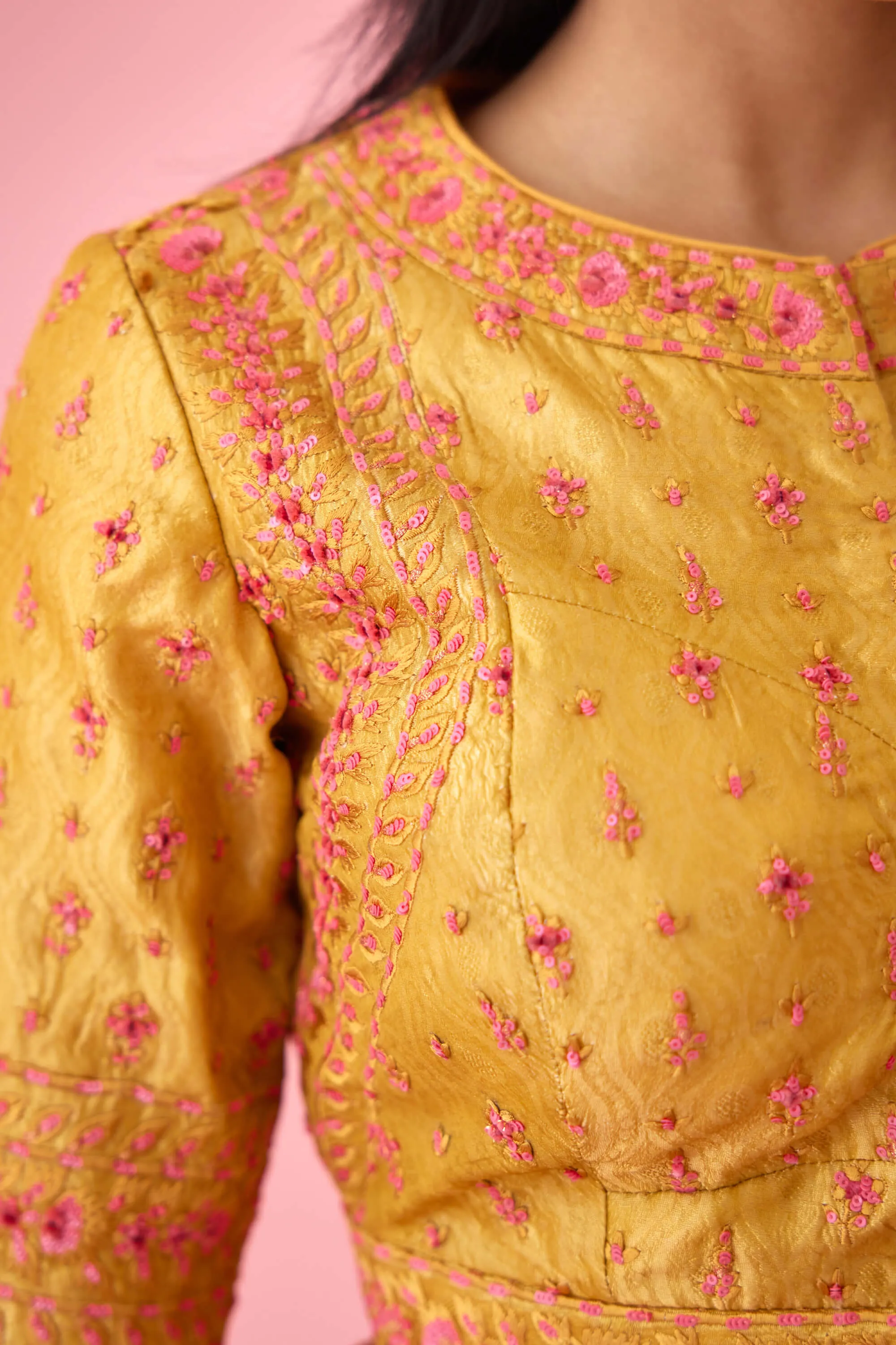 Yellow pink ombre sari and blouse