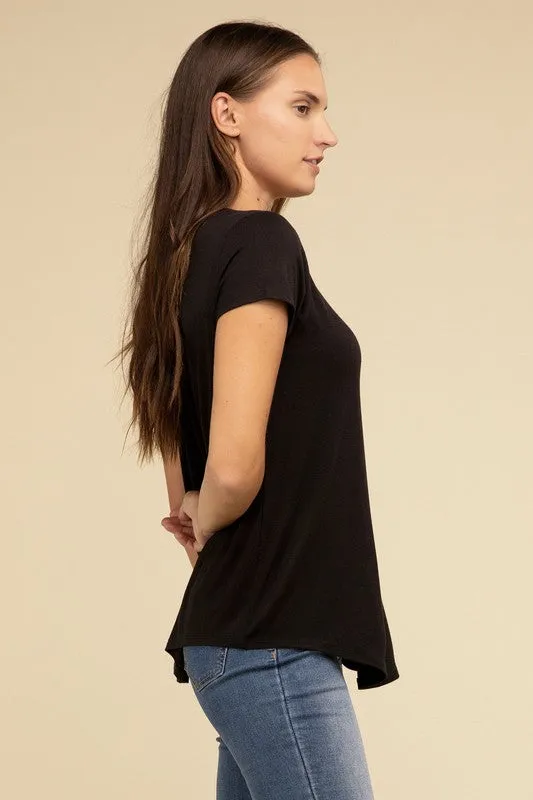 Zenana Flowy Round Hem Rayon Short Sleeve Top