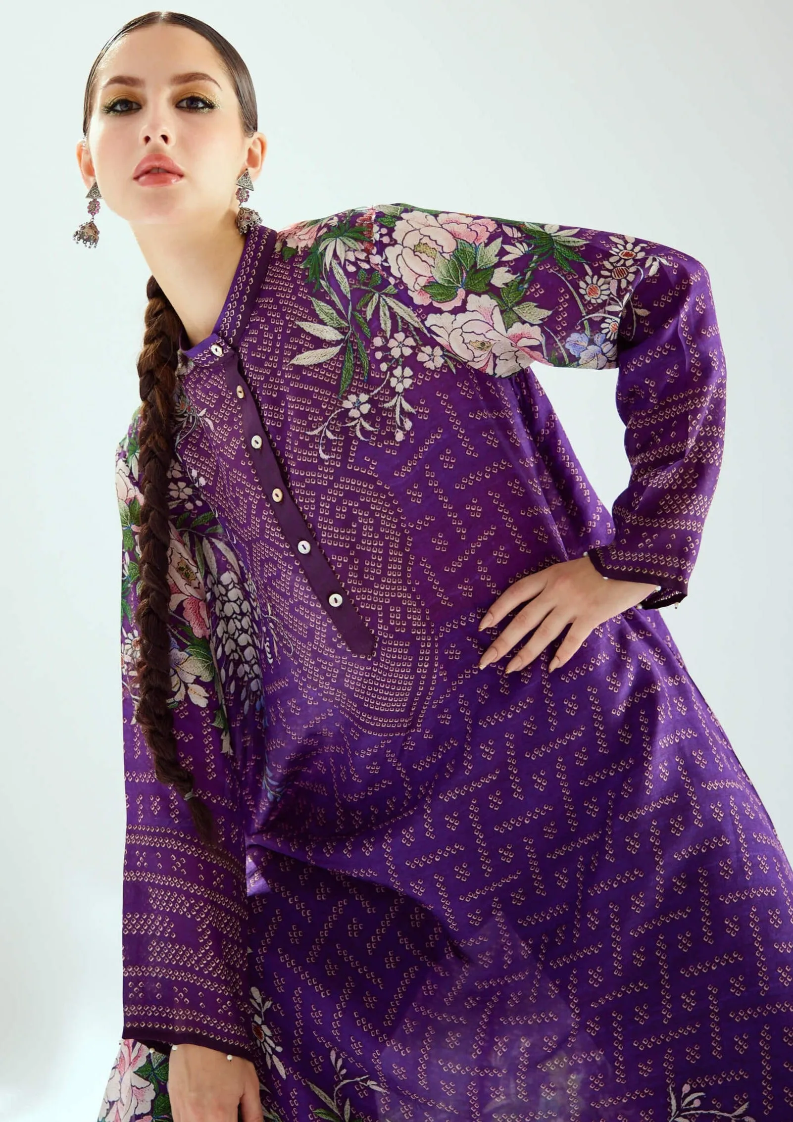 Zeynep purple silk long tunic